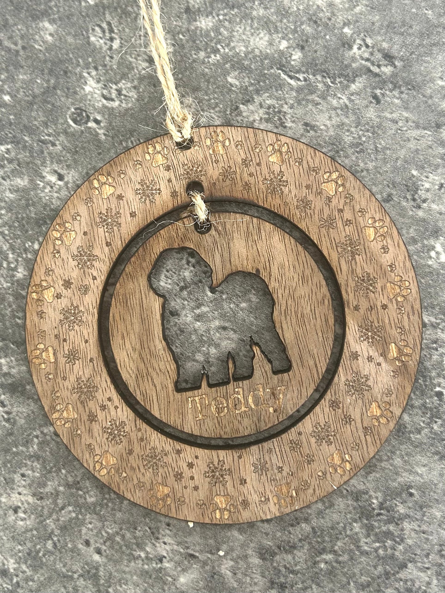 Custom engraved dog breed silhouette decoration.