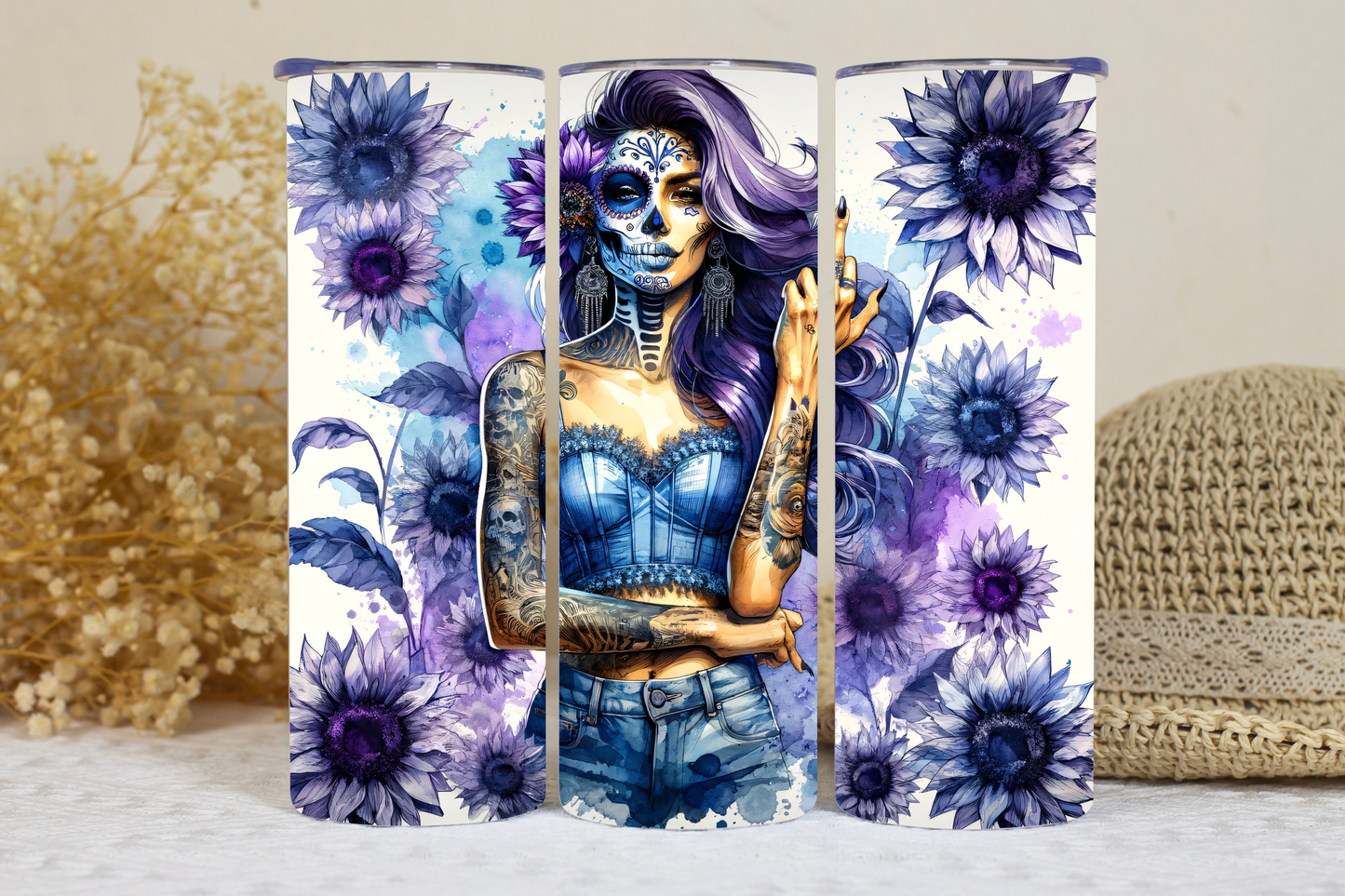 Tattooed sugar skull 20oz tumbler.