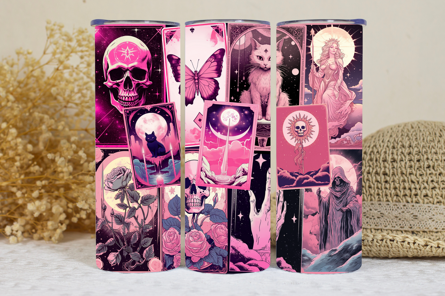 Pink tarot 20oz tumbler.