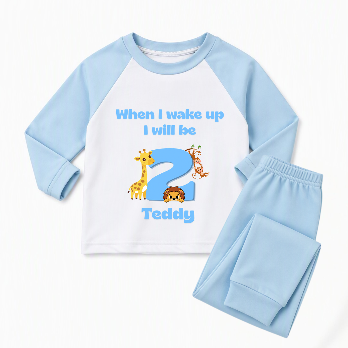 Infants personalised pyjamas trouser set- Blue.