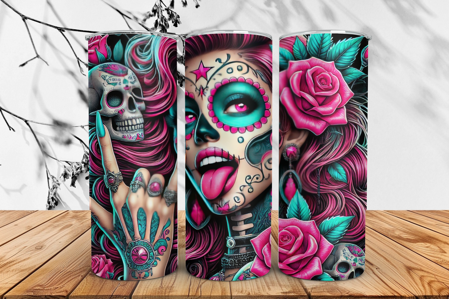 Sugar skull 20oz tumbler.