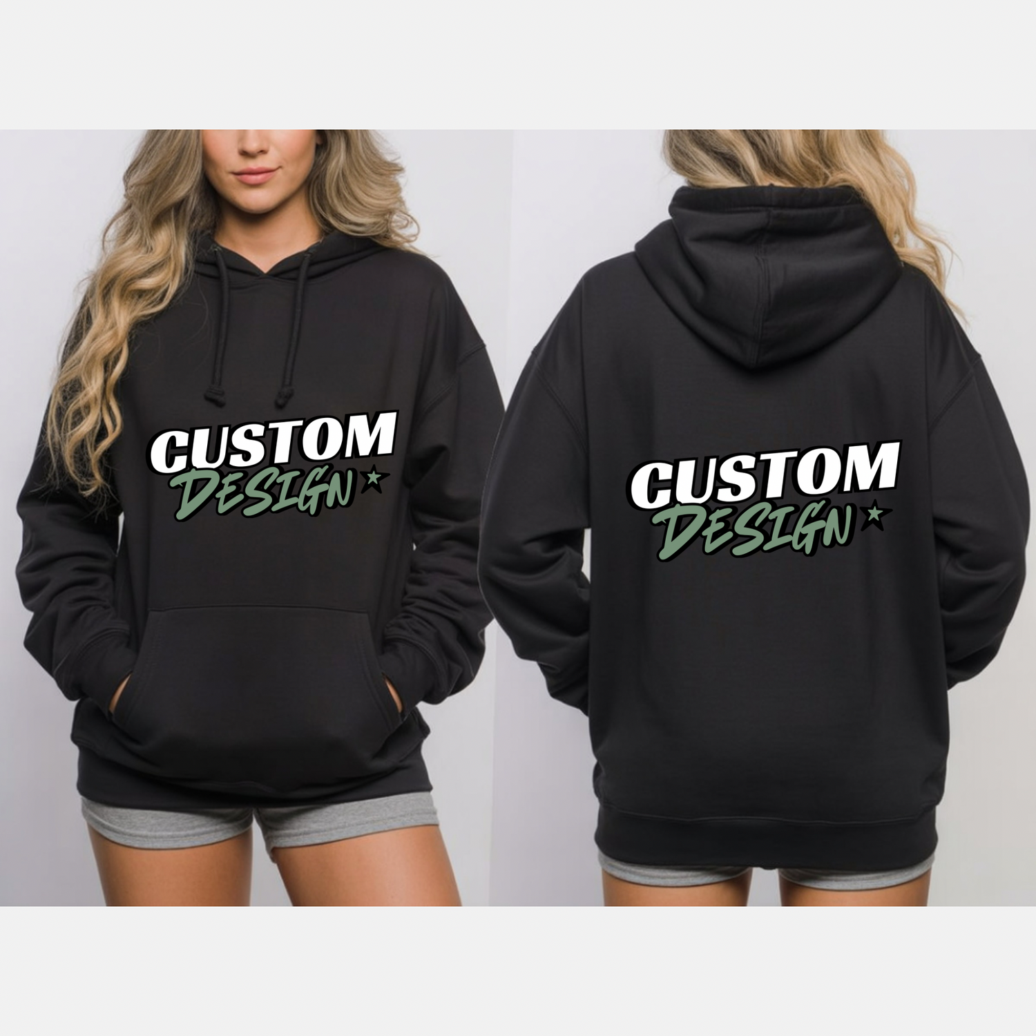 Custom printed hoodies.