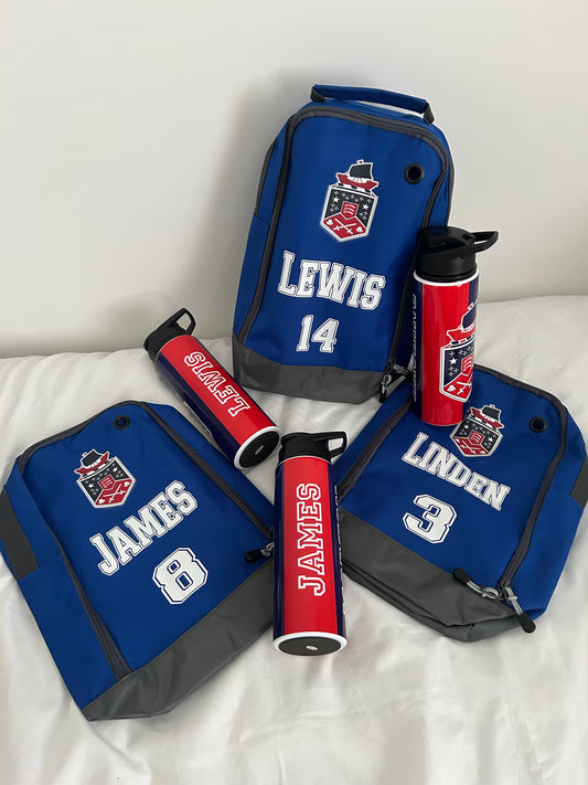 Custom sport bottle and bootbag bundle (in stock but please message to discuss design)