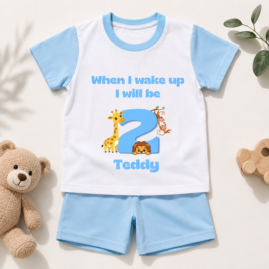 Infants personalised pyjamas shorts set- Blue.
