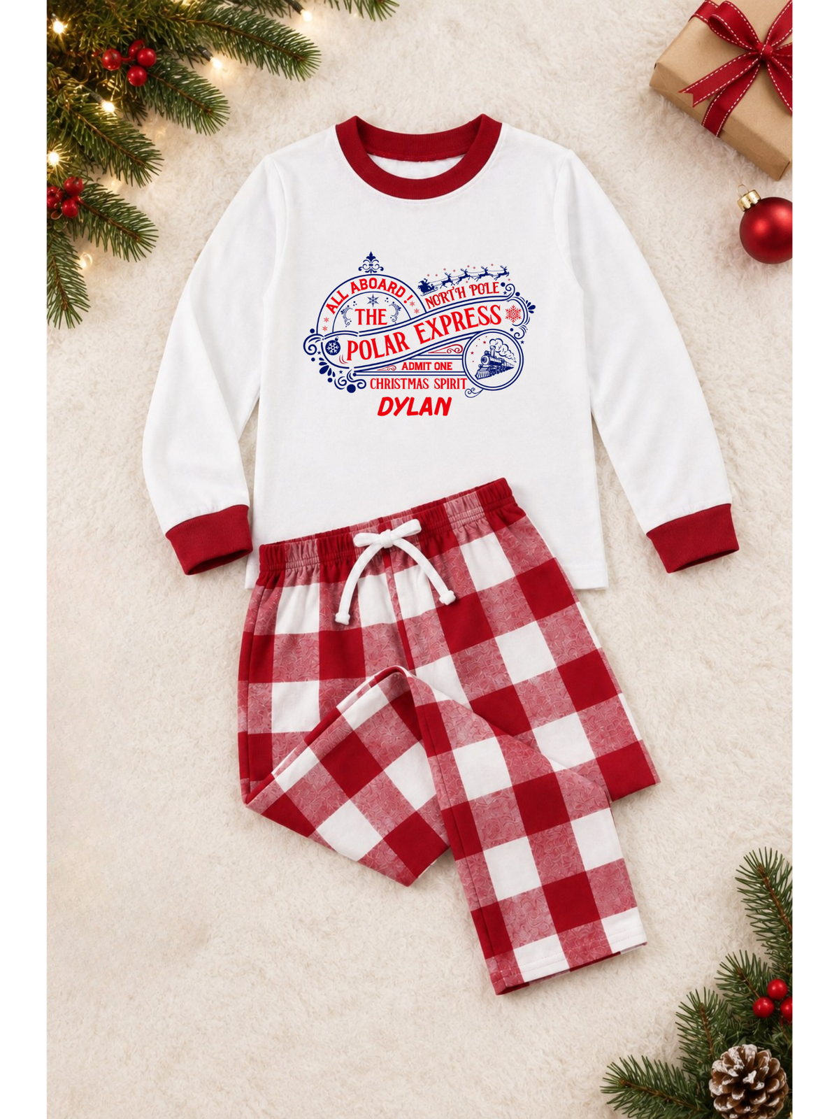 Red plaid pyjamas.