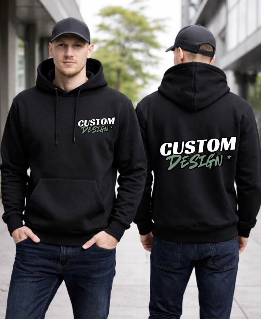 Heavy weight - Custom hoody, small front and large back print.