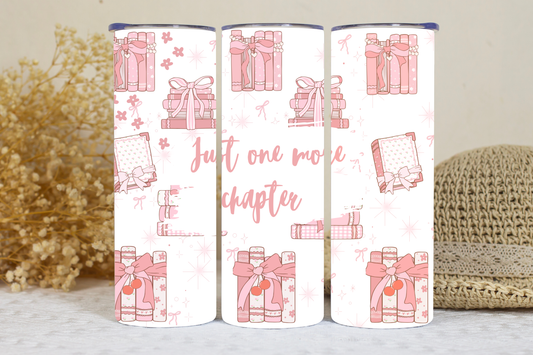 Pink just one more chapter 20oz tumbler.