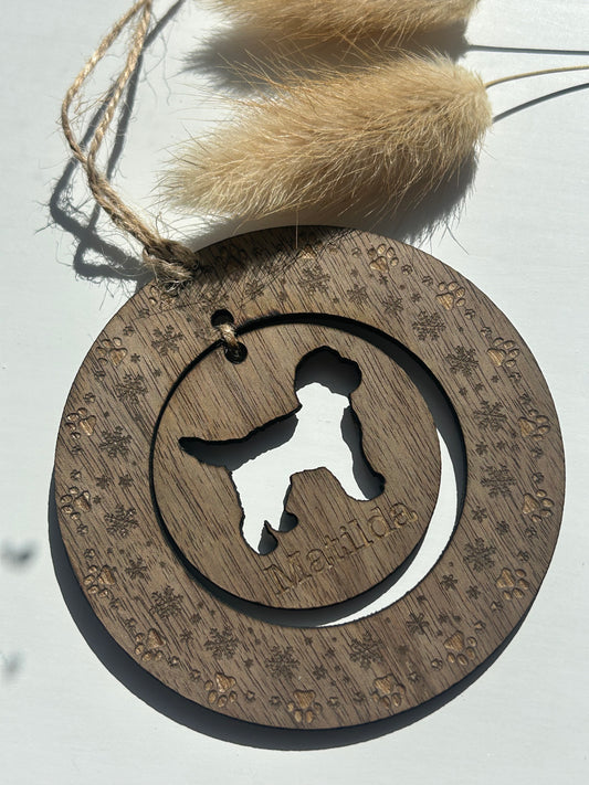 Custom engraved dog breed silhouette decoration.