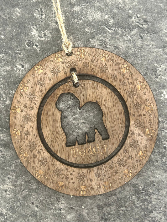 Custom engraved dog breed silhouette decoration.
