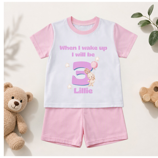 Infants personalised pyjamas shorts set- Pink.