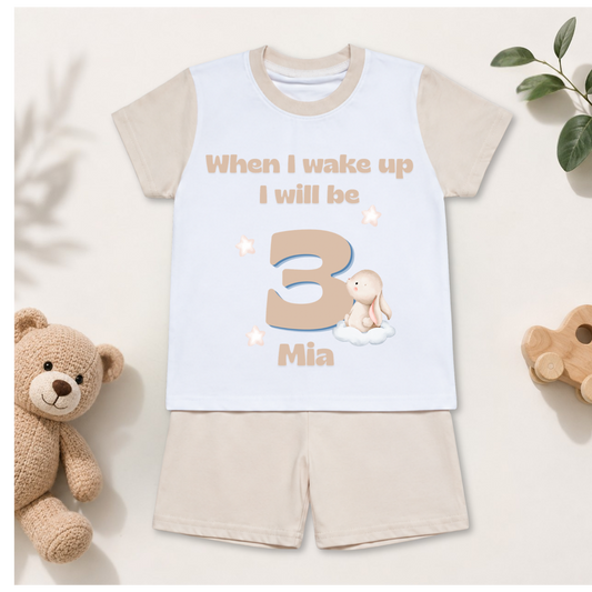 Infants personalised pyjamas shorts set- Sand.
