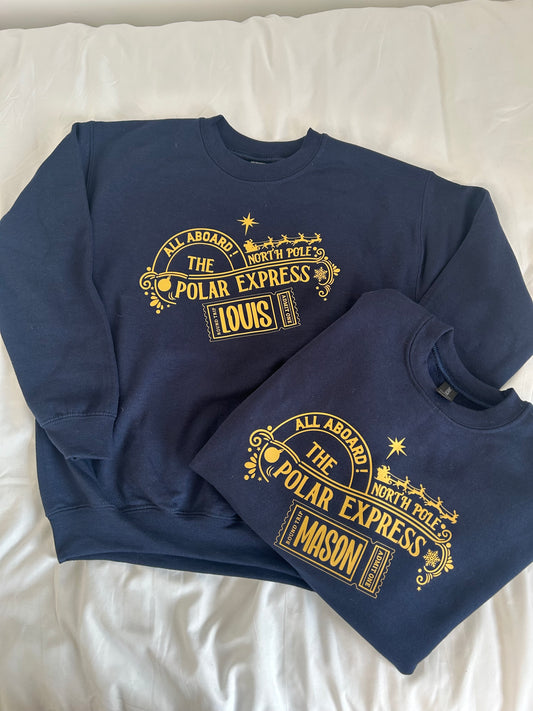 Kids Polar Express personalised jumpers.