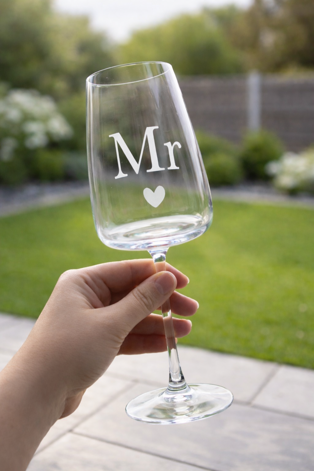 Etched wine glass.