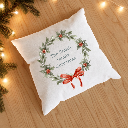 Personalised family wreath pillow case.