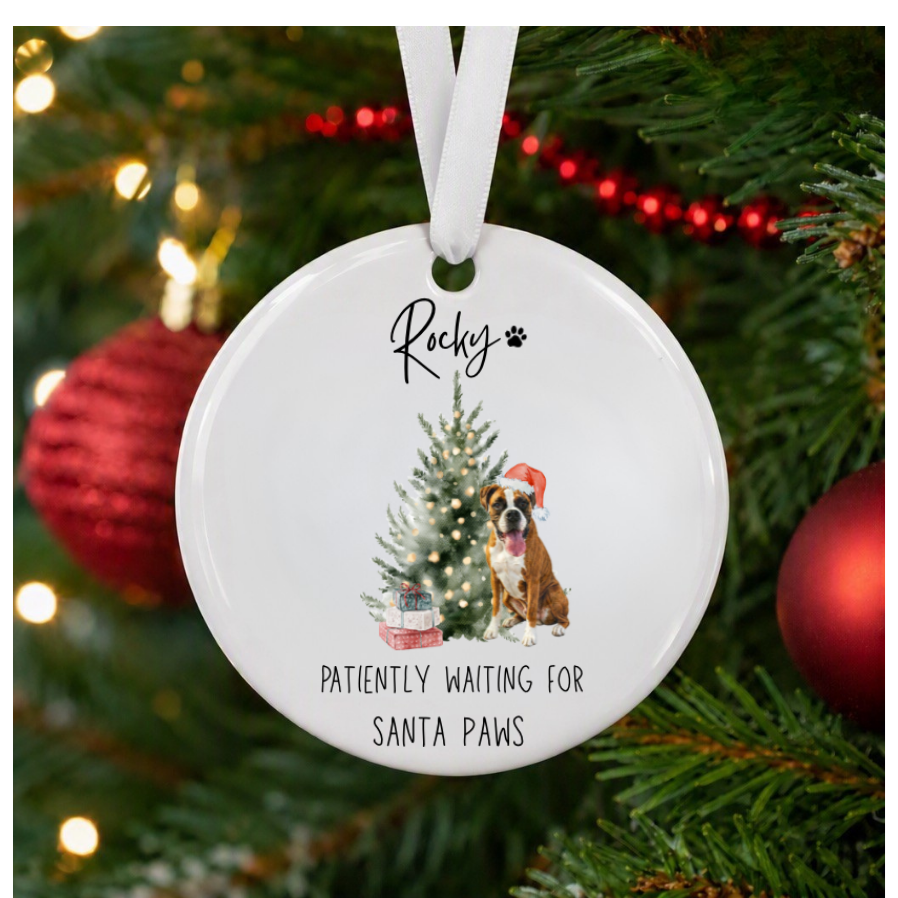 Patiently waiting for Santa paws pet ornament.