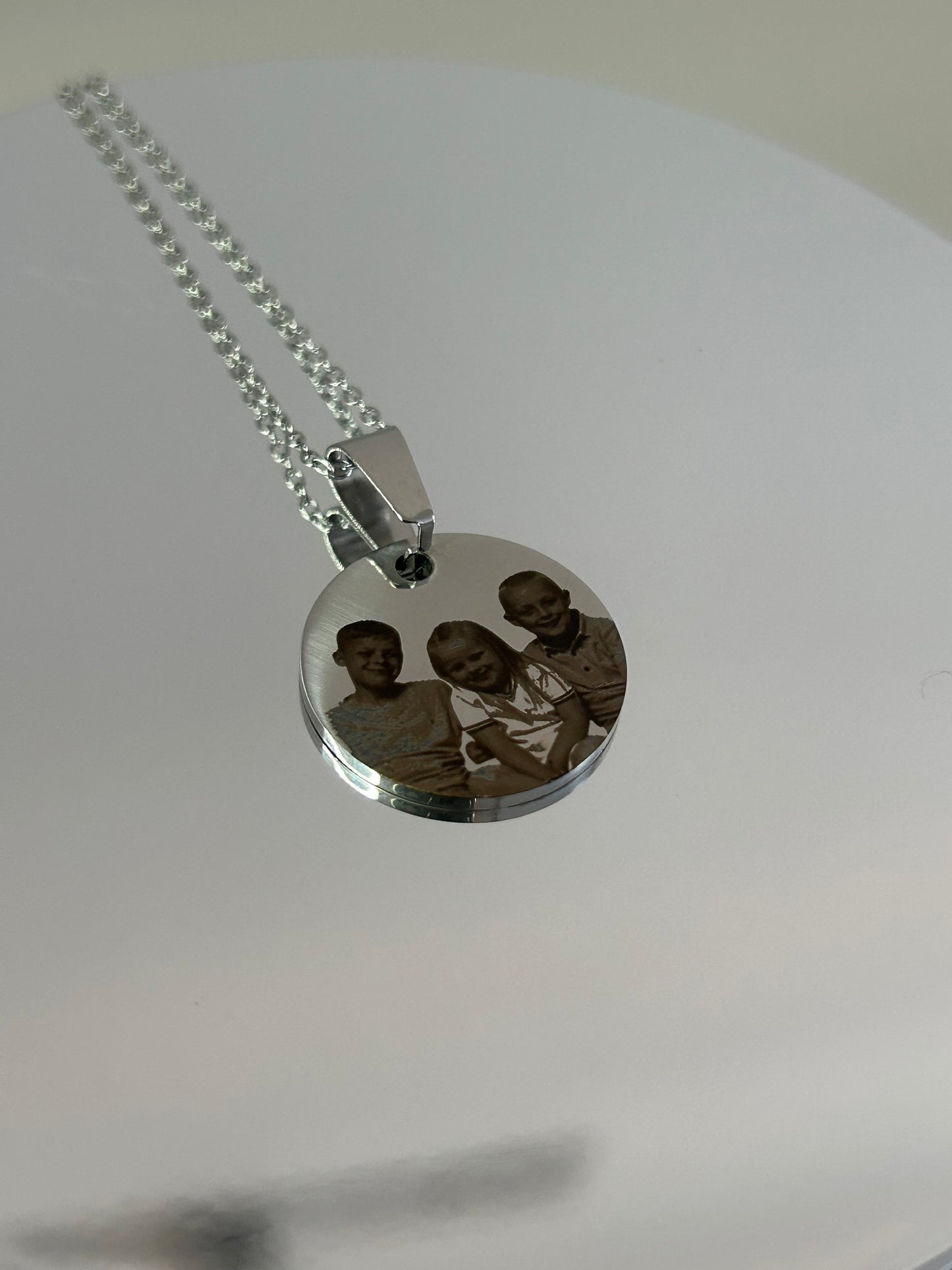 Engraved photo necklace (double sided).