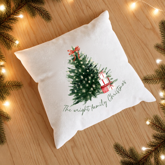 Personalised family Christmas tree pillow case.