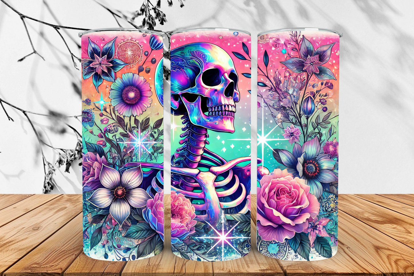 Floral skeleton 20oz tumbler.